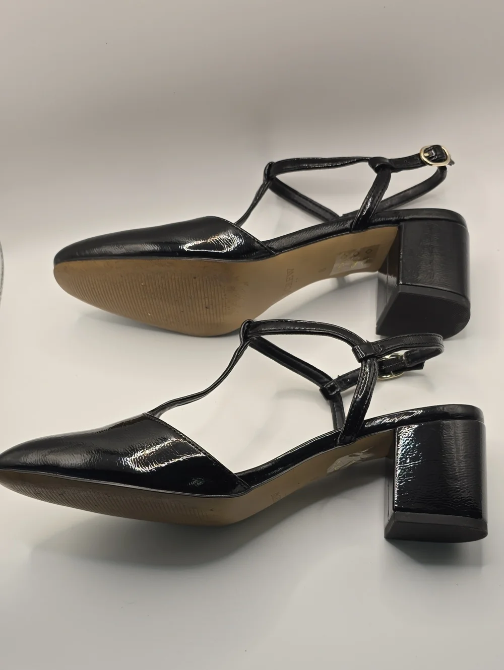J. Crew Black Patent T-Strap Block Heels